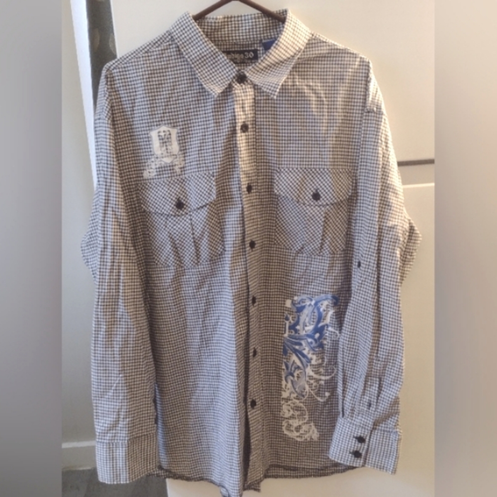 Indigo Blue and White Striped Casual Button Down Shirt Size XXL.